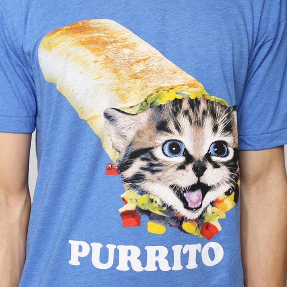 Cat + Burrito = Blue Purrito T-Shirt (NWT)